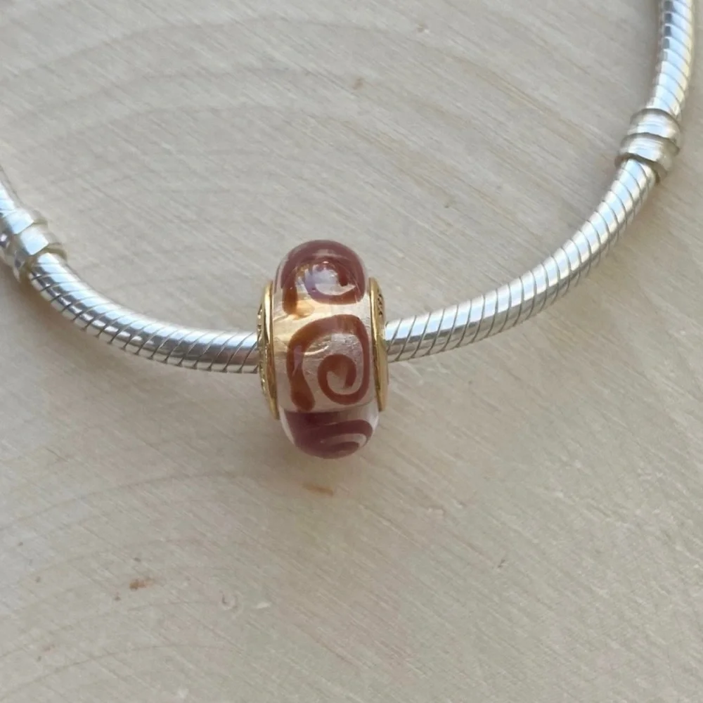 NEW Pandora RETIRED RARE 14k Gold Glass Red Swirl Murano Charm - Picture 13 of 16